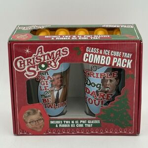 A Christmas Story Glassware Set 3pc Collectible Pint Glass & Ice Cube Tray